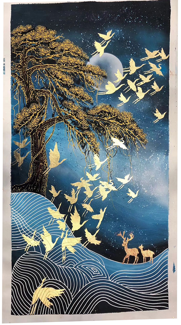 Compatible Landschaft JAHRRIESNGE  for birds-moon-and-tree-lpg1467 