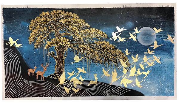 Compatible Landschaft JAHRRIESNGE  for birds-moon-and-tree-lpg1468 